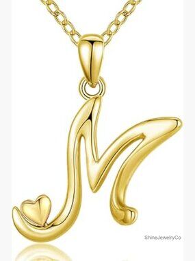 925 Sterling Silver Initial Necklace with Rose Gold Heart - 18 Inch Chain